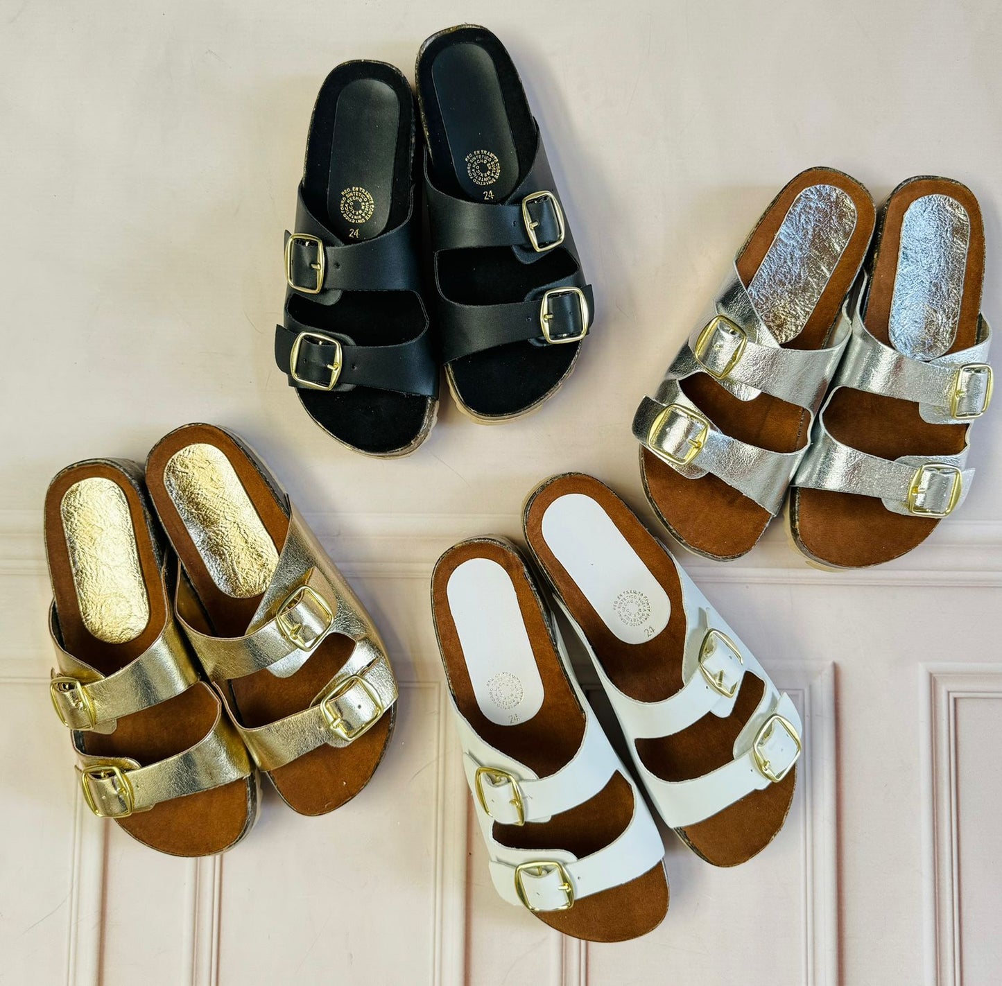 Two buckle slide sandals for women