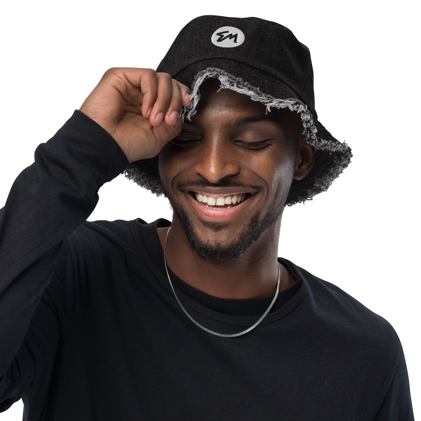 EM Signature Distressed denim bucket hat