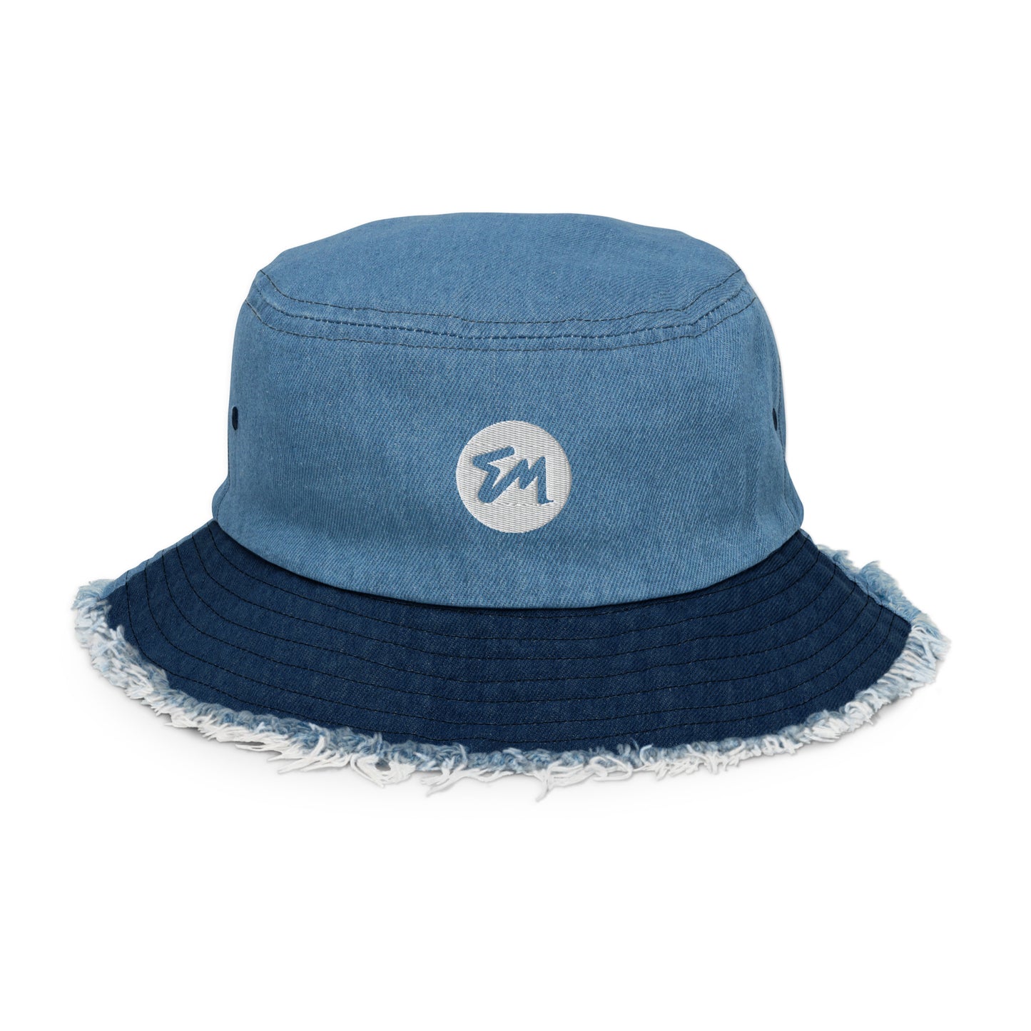 EM Signature Distressed denim bucket hat