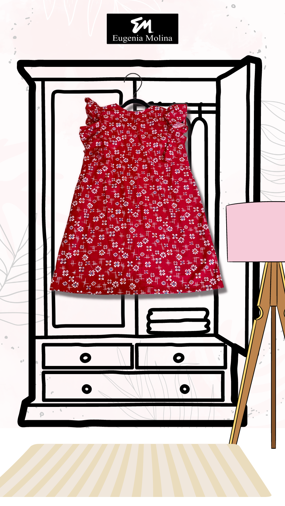 Ruffle Sleeve Floral Print Red Dress