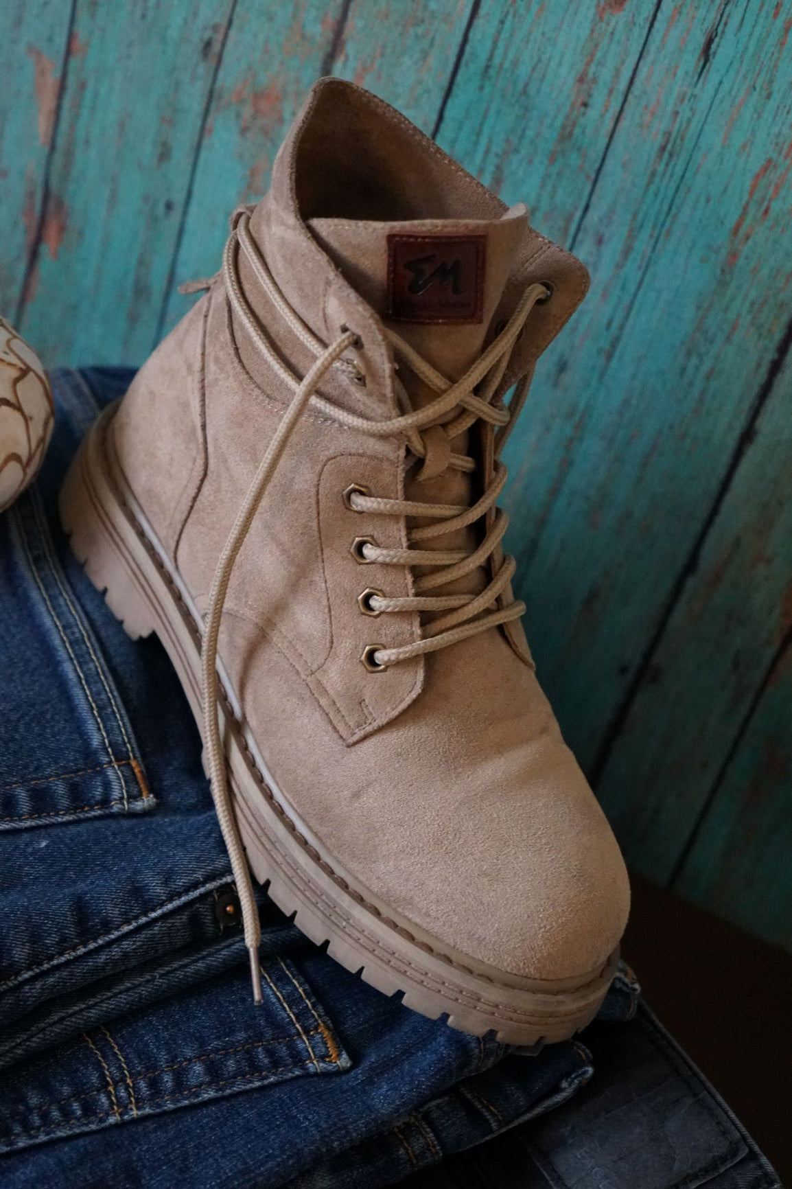 Women's Suede Beige Combat boots - Eugenia Molina