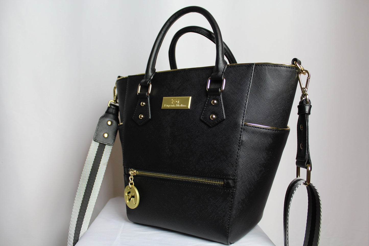 Black Leather Satchel Bag for Women - Eugenia Molina