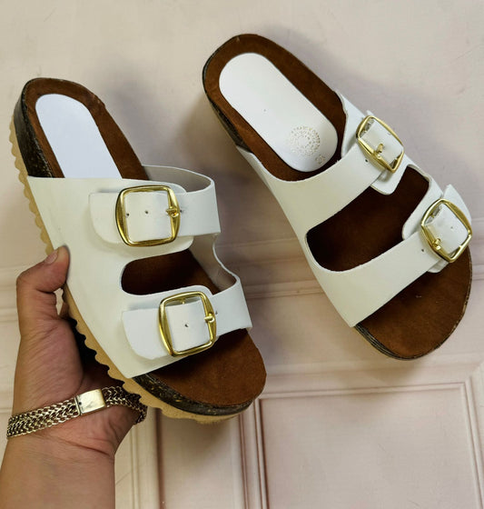 Two buckle slide sandals for women