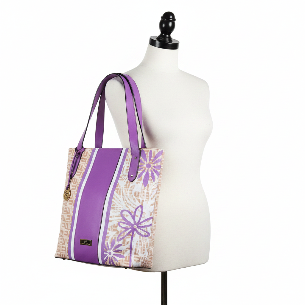 Purple Tote Bag on White Mannequin