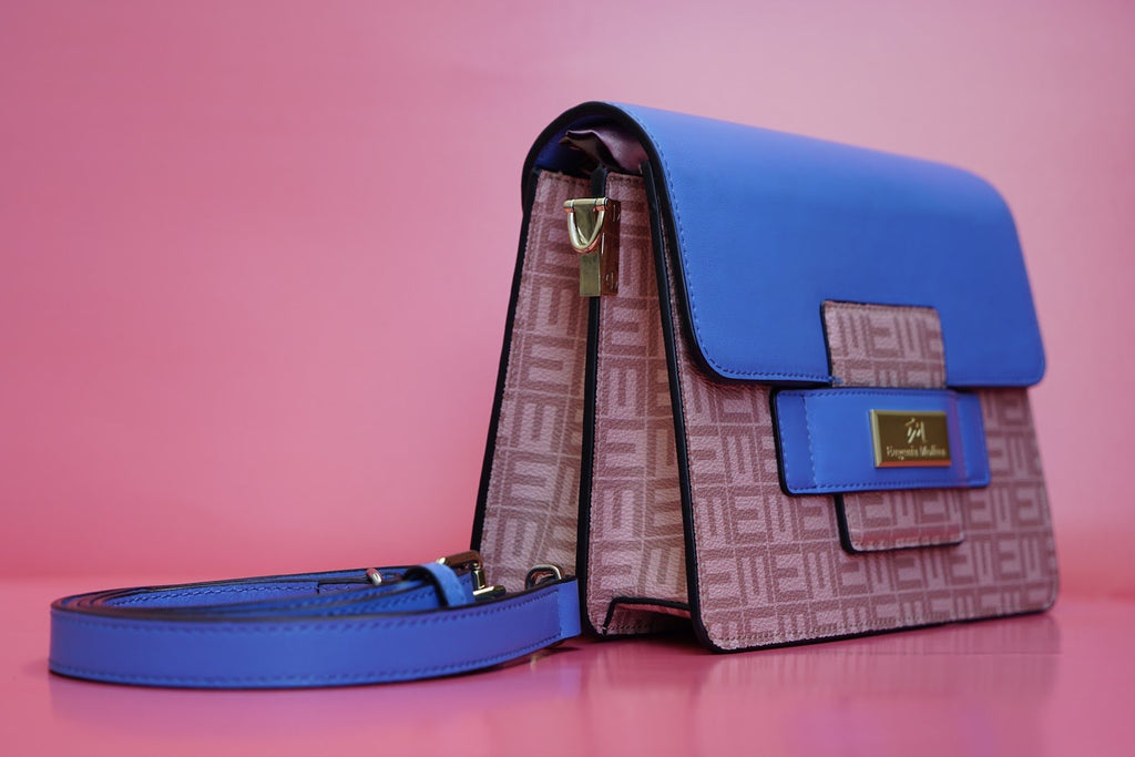 Women's blue leather crossbody bag
