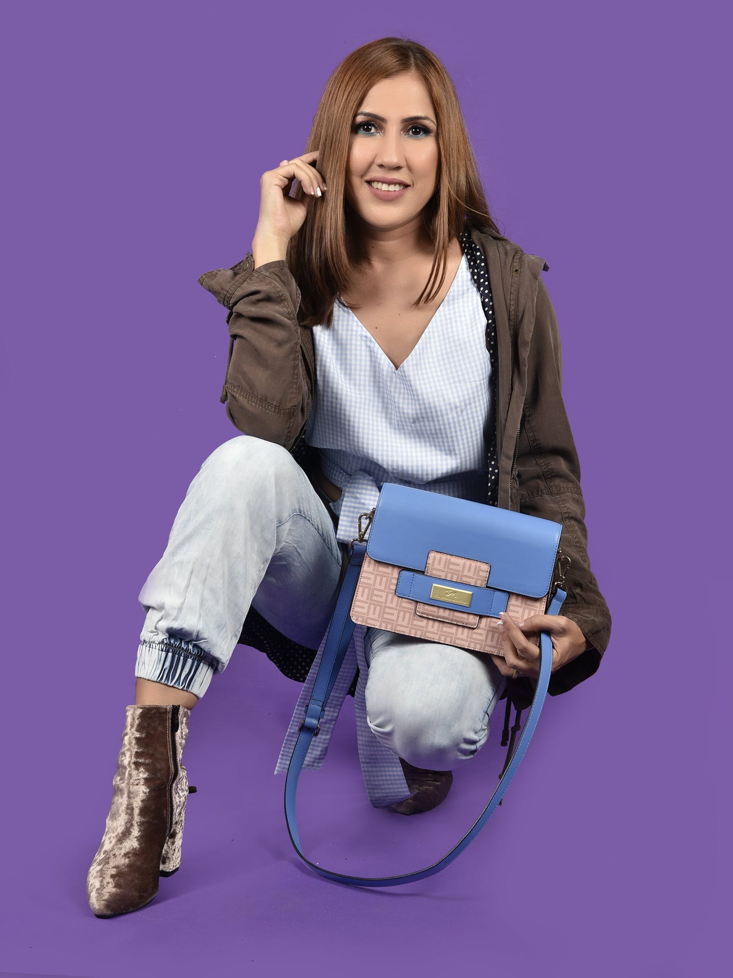 Blue Smooth Leather Crossbody Bag - Eugenia Molina