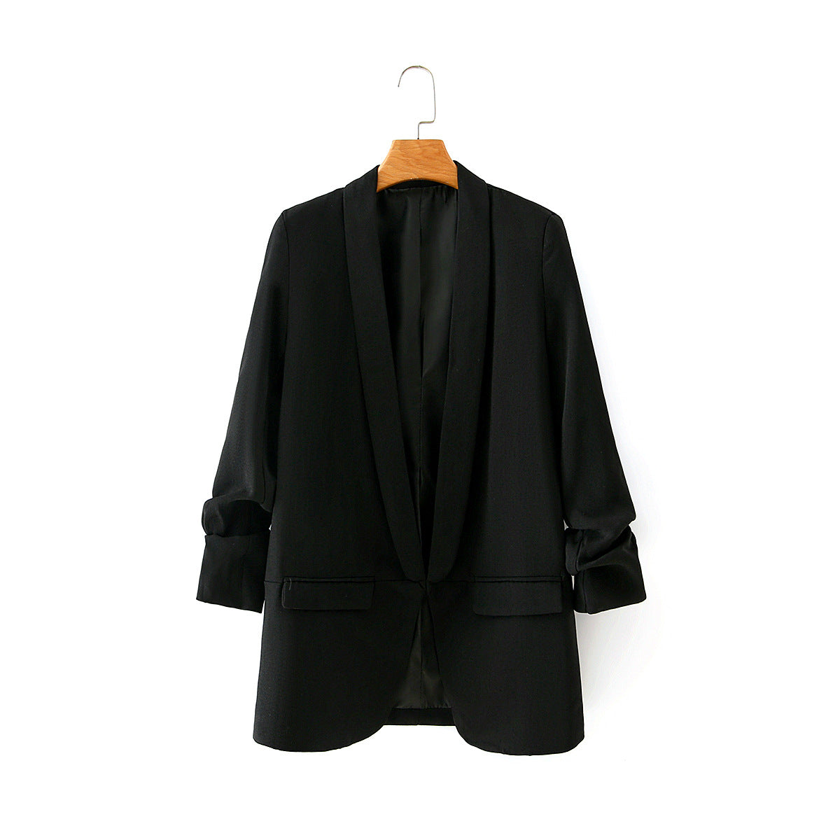 LOOSE BLACK BLAZER WITH GATHERED SLEEVES FOR WOMEN - Eugenia Molina