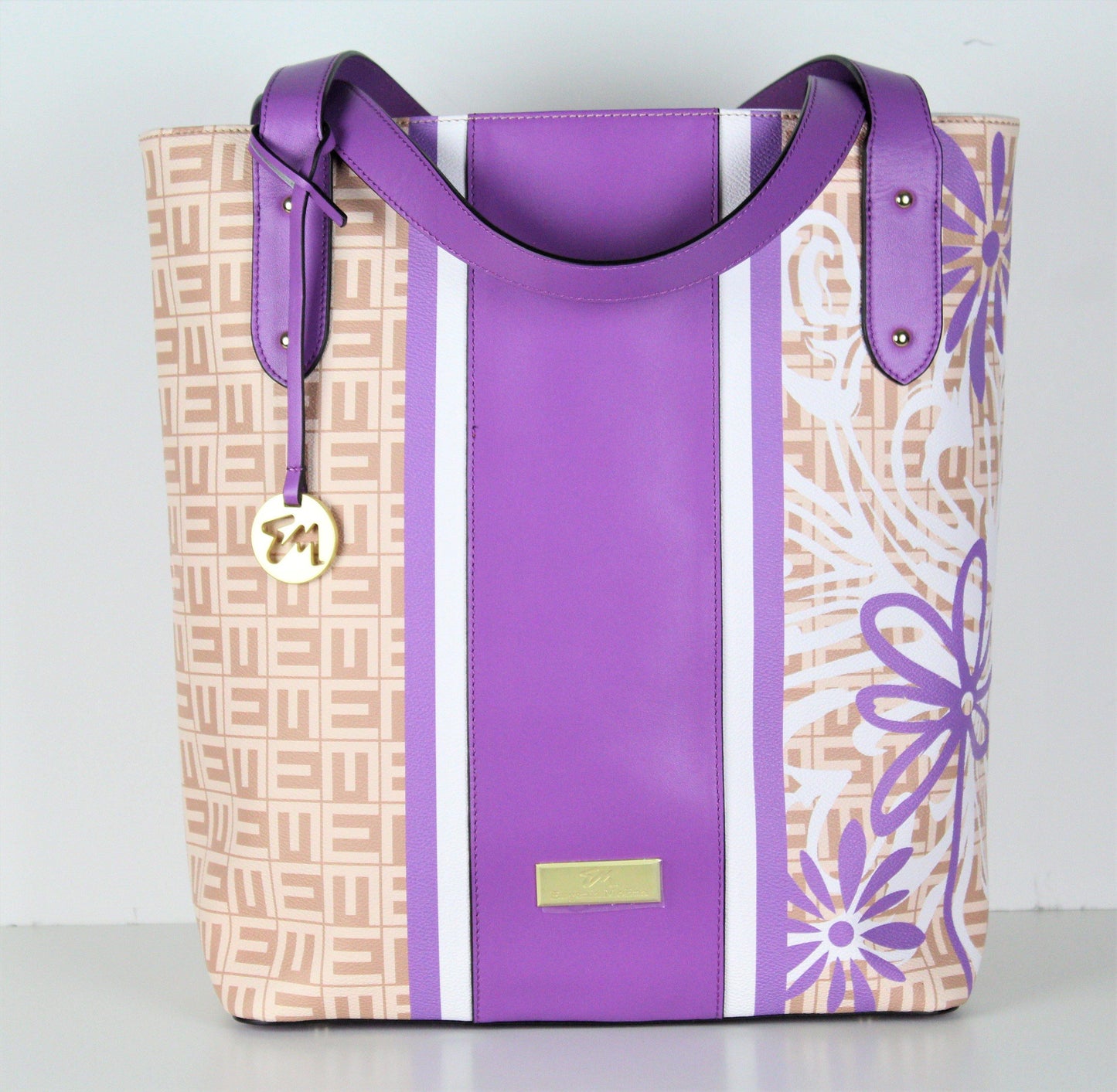 Purple Smooth Leather Tote Bag - Eugenia Molina