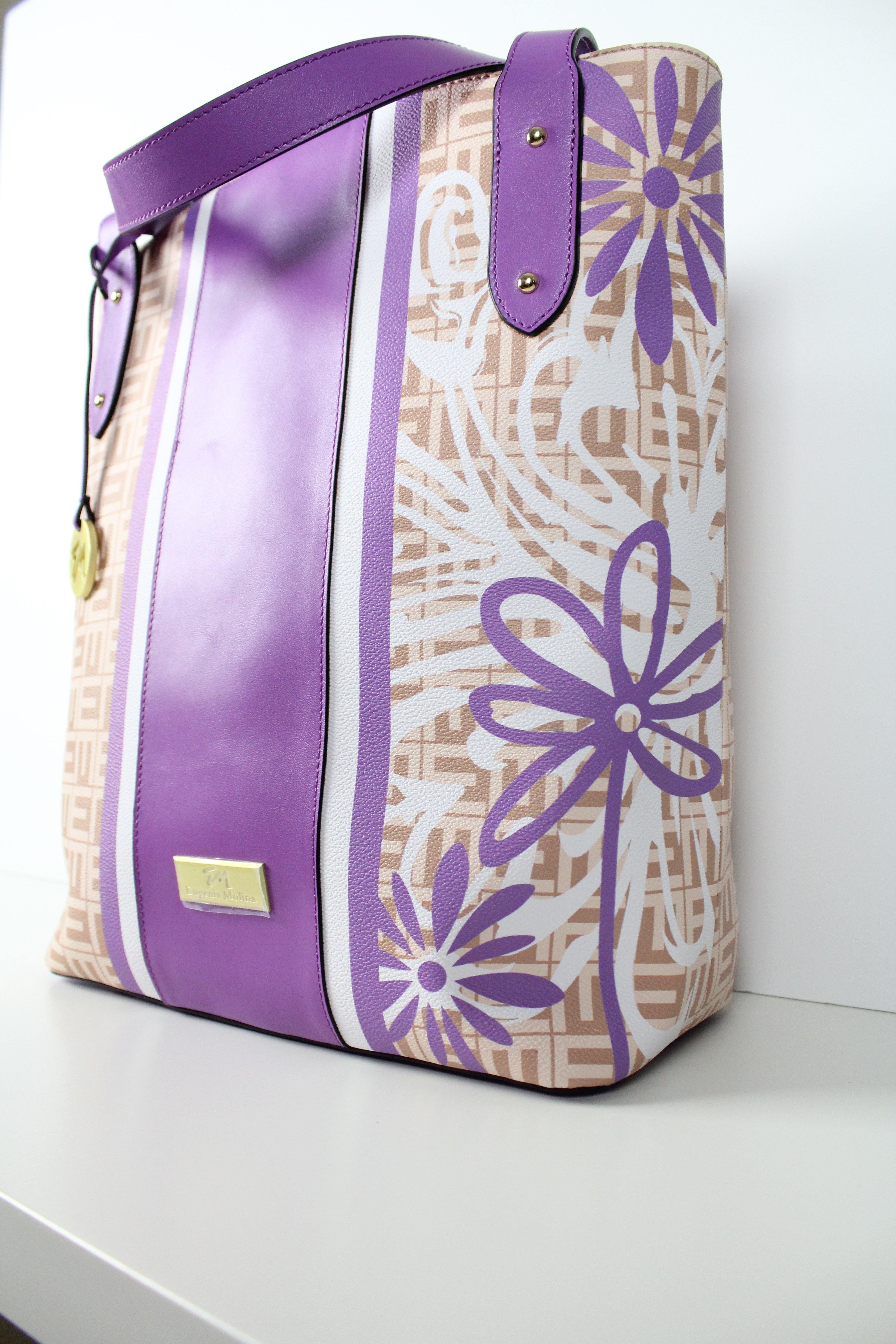 Purple Smooth Leather Tote Bag - Eugenia Molina