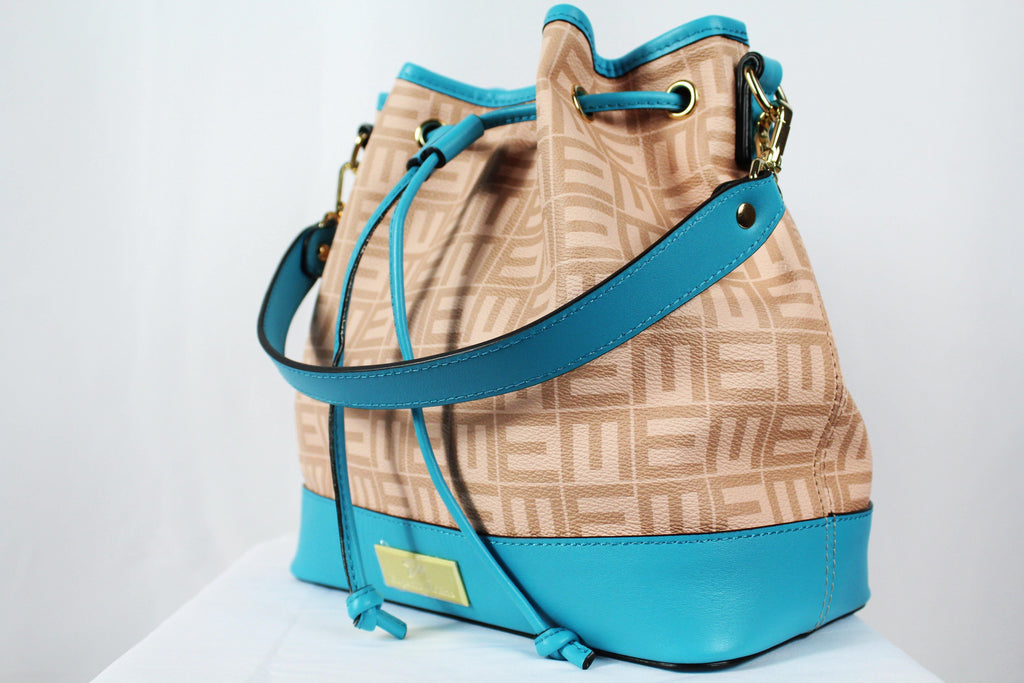 Designer Teal Leather Bucket Bag for Women