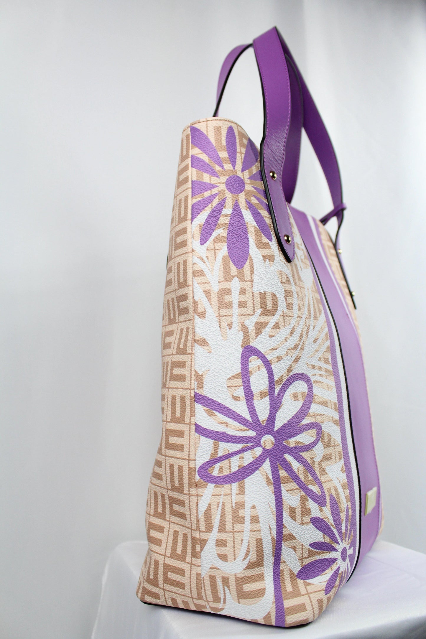Purple Smooth Leather Tote Bag - Eugenia Molina