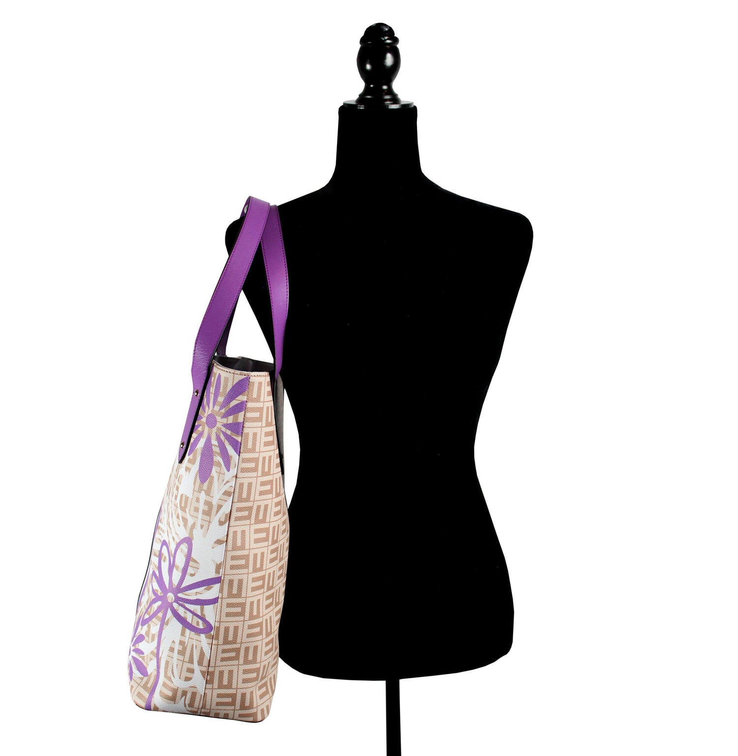 Purple Smooth Leather Tote Bag - Eugenia Molina